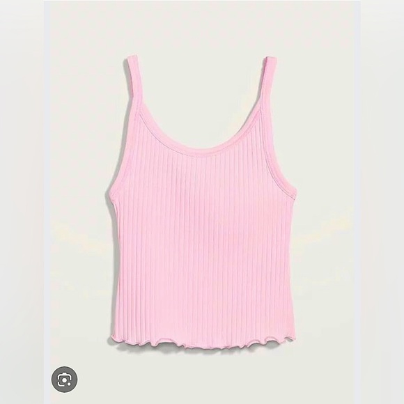 Old Navy Fitted Cropped Tank 2x Lettuce-Edge Rib-Knit PINK - Picture 2 of 3